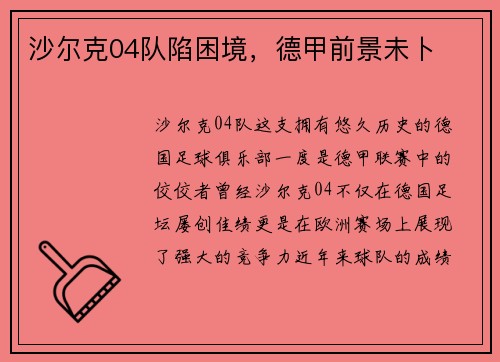 沙尔克04队陷困境，德甲前景未卜